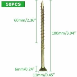 ALMI Lot De 50 Vis A Bois Torx, Vis à Bois 6x100mm En Acier Zingué Jaune Tête Torx Type, Vis à Panneaux D’aggloméré Universelle - Vis Bois 100mm 7 ALMI Lot De 50 Vis A Bois Torx, Vis à Bois 6x100mm En Acier Zingué Jaune Tête Torx Type, Vis à Panneaux D’aggloméré Universelle - Vis Bois 100mm -Treuil, cric, palan et accessoires Soldes Boutique 57117454 3