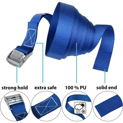 TRIOMPHE Sangle à Griffe Sangle D'arrimage Sangle De Fixation - Bleu - Charge Maximale 250 Kg , 4pieces (2.5 Cm X 2.5 M)T-Audace 3 TRIOMPHE Sangle à Griffe Sangle D'arrimage Sangle De Fixation - Bleu - Charge Maximale 250 Kg , 4pieces (2.5 Cm X 2.5 M)T-Audace – Image 3