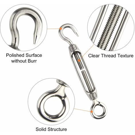 MACARON M4/M5/M6/M8 Tendeur Crochet Et œil En Acier Inoxydable 304 - Lot De 4 LO-Ron 3 MACARON M4/M5/M6/M8 Tendeur Crochet Et œil En Acier Inoxydable 304 - Lot De 4 LO-Ron – Image 3