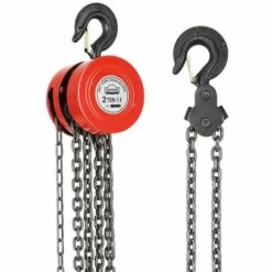 Palan à Chaîne Manuel DEWINNER 2T Avec Crochet Robuste, Hauteur De Levage 3M, Rouge,Double-Chaîne De Charge,Chaîne G80