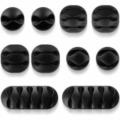 FONTAINEBLEAU Clips Câble, 10pcs Rangements De Câbles Et Serre-Câbles Attache-Câbles En Silicone, Rangement Cordon Bureau Pour Fils De Chargeur, Ordinateur, Souris, Téléphone, Écouteur Etc Fonepro Noir
