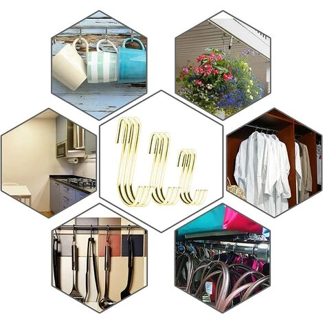 ZOLGINAH Lot De 12 Crochets De Suspension Robustes En Forme De S De 10 Cm Pour Cuisine, Salle De Bain, Chambre à Coucher Et Bureau (lot De 12, XL, Doré) 3 ZOLGINAH Lot De 12 Crochets De Suspension Robustes En Forme De S De 10 Cm Pour Cuisine, Salle De Bain, Chambre à Coucher Et Bureau (lot De 12, XL, Doré) – Image 3