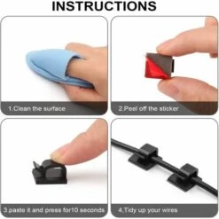 GALOZZOIT 100Pcs Clips Câble, Clips Rangement De Câble Avec De Tampons Auto Adhésifs Solides, Organiseur De Fils Electriques Pour Câbles Dans Une Maison/Bureau -Treuil, cric, palan et accessoires Soldes Boutique 59853920 3