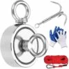 CADEAUX Aimant Puissant Double Face De Pêche Aimant Néodyme Super Puissant 75 Mm 435 Kg Aimant De Pêche Avec Crochet 20 M Mousqueton De Corde Paire De Gants