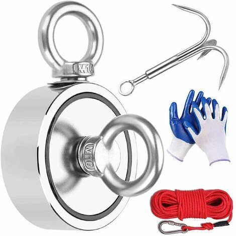 CADEAUX Aimant Puissant Double Face De Pêche Aimant Néodyme Super Puissant 75 Mm 435 Kg Aimant De Pêche Avec Crochet 20 M Mousqueton De Corde Paire De Gants 1 CADEAUX Aimant Puissant Double Face De Pêche Aimant Néodyme Super Puissant 75 Mm 435 Kg Aimant De Pêche Avec Crochet 20 M Mousqueton De Corde Paire De Gants
