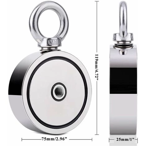 CADEAUX Aimant Puissant Double Face De Pêche Aimant Néodyme Super Puissant 75 Mm 435 Kg Aimant De Pêche Avec Crochet 20 M Mousqueton De Corde Paire De Gants 3 CADEAUX Aimant Puissant Double Face De Pêche Aimant Néodyme Super Puissant 75 Mm 435 Kg Aimant De Pêche Avec Crochet 20 M Mousqueton De Corde Paire De Gants – Image 3