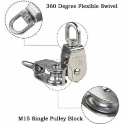 NAXUNNN M15 Poulie Simple En Acier Inoxydable 304, 15MM Seul Poulies Bloc Rouleau, Grue Pivot Crochet Lisse Fil Corde Câble Chargement 77lbs/35Kg (6 Pièces) -Treuil, cric, palan et accessoires Soldes Boutique 60747529 5