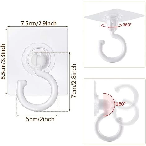 STARLIGHT SL.GT 8 Pièces Crochets Auto-adhésifs Transparents Crochet Rotatif à 360 Degrés Crochet Adhésif Puissant Plafond Crochets Muraux Sans Perçage 2 STARLIGHT SL.GT 8 Pièces Crochets Auto-adhésifs Transparents Crochet Rotatif à 360 Degrés Crochet Adhésif Puissant Plafond Crochets Muraux Sans Perçage – Image 2