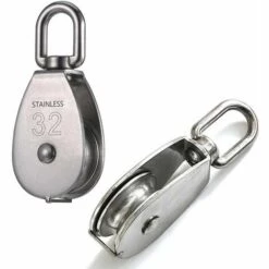 EINEMGELD 2 Pièces Seul Poulies Bloc Rouleau, M32 Poulie Simple En Acier Inoxydable, Poulie Pivotante Pour Corde à Linge, Etendoir, Tendeur, Poids Et Barre De Musculation, Crochet Cord