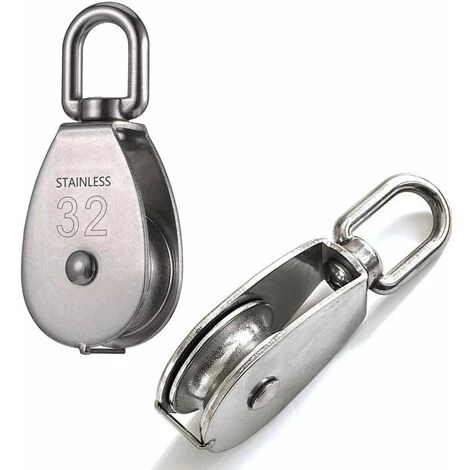 EINEMGELD 2 Pièces Seul Poulies Bloc Rouleau, M32 Poulie Simple En Acier Inoxydable, Poulie Pivotante Pour Corde à Linge, Etendoir, Tendeur, Poids Et Barre De Musculation, Crochet Cord 1 EINEMGELD 2 Pièces Seul Poulies Bloc Rouleau, M32 Poulie Simple En Acier Inoxydable, Poulie Pivotante Pour Corde à Linge, Etendoir, Tendeur, Poids Et Barre De Musculation, Crochet Cord