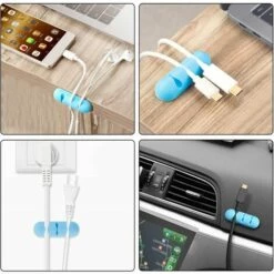 MEZHENG Clips Câble, 10pcs Rangements De Câbles Et Serre-Câbles Attache-Câbles En Silicone, Rangement Cordon Bureau Pour Fils De Chargeur, Ordinateur, Souris, Téléphone, Écouteur Etc (Bleu) -Treuil, cric, palan et accessoires Soldes Boutique 63464984 5
