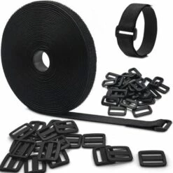 SLBRILLèRE Attache Volet Roulant De 10m Avec 50 Boucles, Attache Cable Scratch De Longueur De Coupe Libre, Rislan Fixation Noir