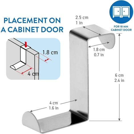 FOZIY 2 Crochets De Porte En Acier Inoxydable, Réversible Pour Porte Standard Et Placard Armoire Tiroir,argent,Fonepro 2 FOZIY 2 Crochets De Porte En Acier Inoxydable, Réversible Pour Porte Standard Et Placard Armoire Tiroir,argent,Fonepro – Image 2