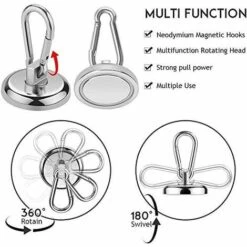 MEZHENG Crochets Magnétiques , Aimant En Néodyme Super Résistant De 60 Lb Avec Crochet à Mousqueton Amovible, Crochets Magnétiques Robustes Pour Le Bureau De Bourses De Cuisine Grill, Paquet De 2 -Treuil, cric, palan et accessoires Soldes Boutique 63702150 3