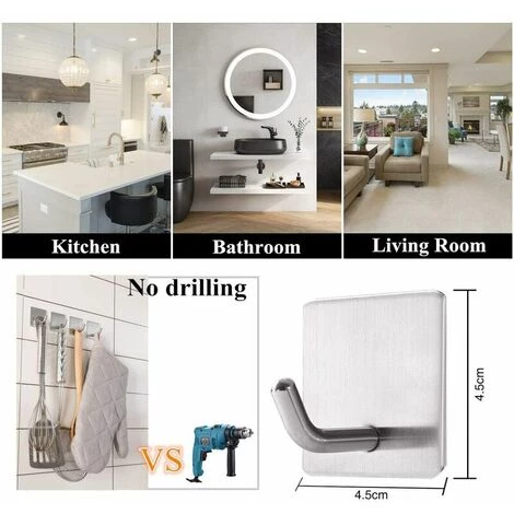 SINCèREETALI Crochet Adhésif 4 Pièces Crochet Mural En Acier Inoxydable Sans Perçage Porte-Serviette Avec Ruban Adhésif Salle De Bains Salon Et Cuisine Crochets Argent Mat 5 SINCèREETALI Crochet Adhésif 4 Pièces Crochet Mural En Acier Inoxydable Sans Perçage Porte-Serviette Avec Ruban Adhésif Salle De Bains Salon Et Cuisine Crochets Argent Mat – Image 5
