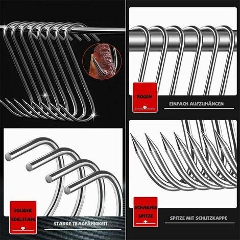 FOZIY 10pcs Crochet Boucher Forme S 12cm,Crochet Fumoir Acier Inoxydable Pour Poisson Viande, Pour Suspendre La Viande,Boeuf,Canard Rôti,Bacon,Saucisse,Poisson,BBQ,Boucher (12mm,3 Mm),Fonepro 4 FOZIY 10pcs Crochet Boucher Forme S 12cm,Crochet Fumoir Acier Inoxydable Pour Poisson Viande, Pour Suspendre La Viande,Boeuf,Canard Rôti,Bacon,Saucisse,Poisson,BBQ,Boucher (12mm,3 Mm),Fonepro – Image 4