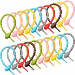 EAUDACè 20 Pieces Colorful Silicone Ties Bag Clip,Cable Straps, Bread Tie, Reusable Rubber Twist Tie, All-Purpose Silicone Ties, Cable Ties,Silicone Cord,Household Snake Ties, Bag Sealing Clips