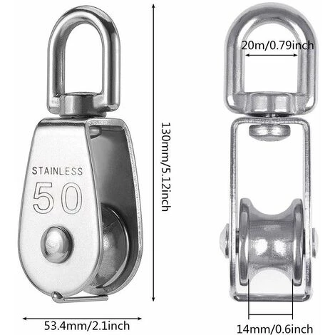 AOUGO Poulie Simple Robuste M50 Rouleau De Poulie En Acier Inoxydable Pivotant à 360 Degrés Poulie De Câble Bloc De Poulie Rouleau De Poulie Heavy Duty Pour Cordes Bear-Loading Jusqu'à 400 Kg 2 AOUGO Poulie Simple Robuste M50 Rouleau De Poulie En Acier Inoxydable Pivotant à 360 Degrés Poulie De Câble Bloc De Poulie Rouleau De Poulie Heavy Duty Pour Cordes Bear-Loading Jusqu'à 400 Kg – Image 2