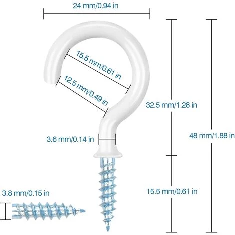 GALOZZOIT Lot De 50 Crochets à Vis Multi-usages 1-1/4" Avec œillets Anti-rouille, Haute Résistance à La Traction, Crochet Pour Suspendre Ornements, Clés, Lumières De Jardin, Etc 2 GALOZZOIT Lot De 50 Crochets à Vis Multi-usages 1-1/4" Avec œillets Anti-rouille, Haute Résistance à La Traction, Crochet Pour Suspendre Ornements, Clés, Lumières De Jardin, Etc – Image 2