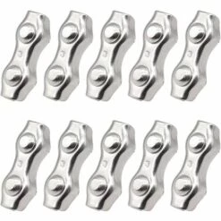 SLI-RES Serre-Câbles Duplex, 10 Pièces 304 Pinces De Câble En Acier Inoxydable M3, Double Bornes Pour Câble En Métal, Câble De Poignées Pour Des Lignes à Linge Fixes Intérieures Et Extérieures 3.4*1.5cm Argent，Lilaris