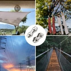 SLI-RES Serre-Câbles Duplex, 10 Pièces 304 Pinces De Câble En Acier Inoxydable M3, Double Bornes Pour Câble En Métal, Câble De Poignées Pour Des Lignes à Linge Fixes Intérieures Et Extérieures 3.4*1.5cm Argent，Lilaris -Treuil, cric, palan et accessoires Soldes Boutique 64177126 5