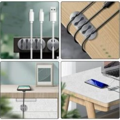 PESCE Clips Câble, 10pcs Rangements De Câbles Et Serre-Câbles Attache-Câbles En Silicone, Rangement Cordon Bureau Pour Fils De Chargeur, Ordinateur, Souris, Téléphone, Écouteur Etc (Gris) -Treuil, cric, palan et accessoires Soldes Boutique 64344282 5