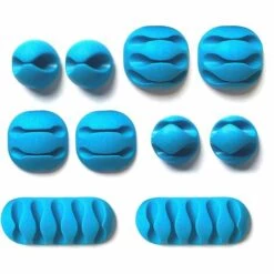 PESCE Clips Câble, 10pcs Rangements De Câbles Et Serre-Câbles Attache-Câbles En Silicone, Rangement Cordon Bureau Pour Fils De Chargeur, Ordinateur, Souris, Téléphone, Écouteur Etc (Bleu)