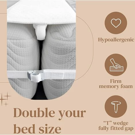 HEGUYEY Pont De Lit De 20 Cm - Connecteur De Matelas Pour Faire Des Lits Jumeaux Dans King - Cale Matelas Avec Sangle Matela Pour Les Invités Séjour 2 HEGUYEY Pont De Lit De 20 Cm - Connecteur De Matelas Pour Faire Des Lits Jumeaux Dans King - Cale Matelas Avec Sangle Matela Pour Les Invités Séjour – Image 2