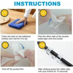 Fei Yu 20Pcs Clips Câble,Guazhuni Clips Rangement De Câble Avec De Tampons Auto Adhésifs Solides, Organiseur De Fils Electriques Pour Câbles Dans Une Maison/Bureau -Treuil, cric, palan et accessoires Soldes Boutique 64706069 4