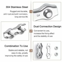 LADACèE 15 Pcs Serre-câbles M3 Pinces à Câble En Acier Inoxydable 304 Clips De Câble Métallique Duplex Pince De Corde De Câble Pour Corde à Linge L'industrie -Treuil, cric, palan et accessoires Soldes Boutique 65726262 3