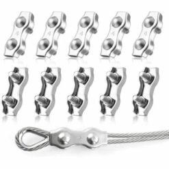 YEURIé M4 Duplex Clips Serre-Câbles, 10 Pièces Pinces De Câble Métallique Duplex En Acier Inoxydable 304, Câble à Pince 4mm Pour Cordes à Linge En Câble Métallique