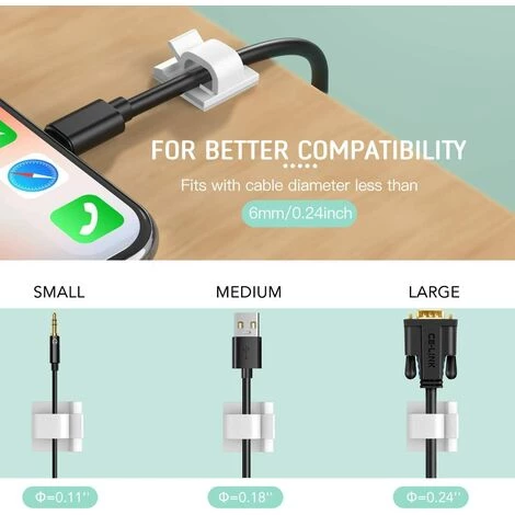 YEURIé Lot De 10 Clips De Câble Adhésifs Pour Voiture, Bureau Et Maison Blanc 3 YEURIé Lot De 10 Clips De Câble Adhésifs Pour Voiture, Bureau Et Maison Blanc – Image 3