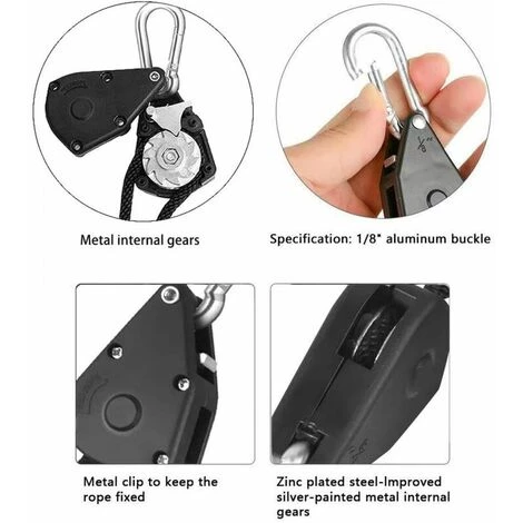 JOORRT 1 Paires Sangle à Cliquet Corde 1/8 Pouces Rope Ratchet Robuste Réglable Pour Lampe à Suspension Growth, Capacité De 70 Kg Par Paire 2 JOORRT 1 Paires Sangle à Cliquet Corde 1/8 Pouces Rope Ratchet Robuste Réglable Pour Lampe à Suspension Growth, Capacité De 70 Kg Par Paire – Image 2