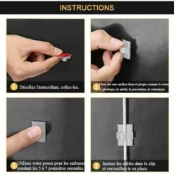 100PCS Clips Câbles Adhésif 3M Durables, Rangement De Cordon Serre-Câbles, Gestion De Câble Support Organiseur De Fils Electriques Réglable Pour Bureau/Maison/TV/Chargeur/Voiture/PC (Blanc),Adélala -Treuil, cric, palan et accessoires Soldes Boutique 66379126 5