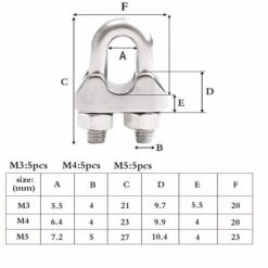 15 Pièces Serre Cable Acier,Serre Cable Inox 304 U Boulon Clip De Câble Métalliques,Pour Câble Métallique En Acier De M3 Mm/M4 Mm/M5 Mm,Corde (Trois Tailles)——Adélala -Treuil, cric, palan et accessoires Soldes Boutique 66380331 3