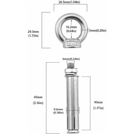 FLETéçA Boulons à Expansion M6 X 60mm Manchon En Acier Boulon à œil 304 Inoxydable Expansion Du Béton Ancrage Vis à Oeil Chevilles Boulons 5-Pack 5 FLETéçA Boulons à Expansion M6 X 60mm Manchon En Acier Boulon à œil 304 Inoxydable Expansion Du Béton Ancrage Vis à Oeil Chevilles Boulons 5-Pack – Image 5