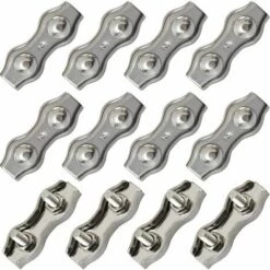 FLETéçA 12 PièCes Duplex Pinces En Acier Inoxydable Double Serre CâBles Inox Connecteur De Corde Pince Serre CâBles Duplex Pince M2 Pince De CâBle Pour CâBles De CâBles MéTalliques De 1.5mm, Argent