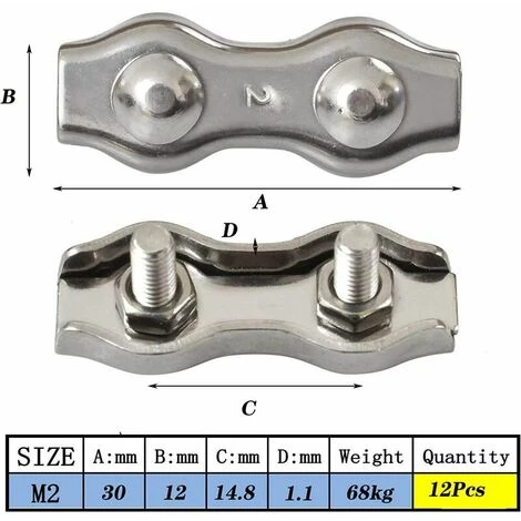 FLETéçA 12 PièCes Duplex Pinces En Acier Inoxydable Double Serre CâBles Inox Connecteur De Corde Pince Serre CâBles Duplex Pince M2 Pince De CâBle Pour CâBles De CâBles MéTalliques De 1.5mm, Argent 3 FLETéçA 12 PièCes Duplex Pinces En Acier Inoxydable Double Serre CâBles Inox Connecteur De Corde Pince Serre CâBles Duplex Pince M2 Pince De CâBle Pour CâBles De CâBles MéTalliques De 1.5mm, Argent – Image 3