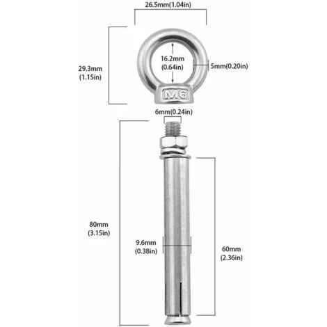 FLETéçA Boulons à Expansion M6 X 80mm Manchon En Acier Boulon à œil 304 Inoxydable Expansion Du Béton Ancrage Vis à Oeil Chevilles Boulons 5-Pack 5 FLETéçA Boulons à Expansion M6 X 80mm Manchon En Acier Boulon à œil 304 Inoxydable Expansion Du Béton Ancrage Vis à Oeil Chevilles Boulons 5-Pack – Image 5