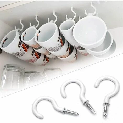 FLETéçA 12 Pièces Crochets à Visser Plafond Vis Crochet En Vinyle Crochets Muraux De Plafond Pour Usage D'intérieur Et De Plein Air(Blanc) 4 FLETéçA 12 Pièces Crochets à Visser Plafond Vis Crochet En Vinyle Crochets Muraux De Plafond Pour Usage D'intérieur Et De Plein Air(Blanc) – Image 4