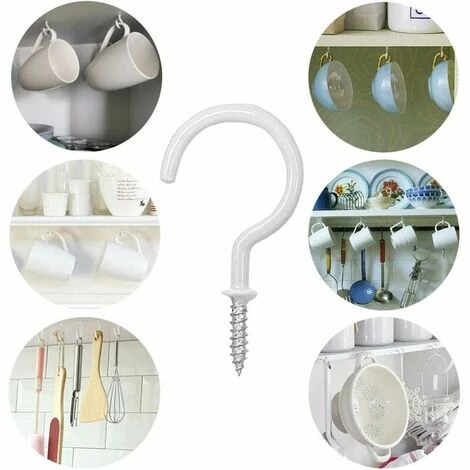 FLETéçA 12 Pièces Crochets à Visser Plafond Vis Crochet En Vinyle Crochets Muraux De Plafond Pour Usage D'intérieur Et De Plein Air(Blanc) 5 FLETéçA 12 Pièces Crochets à Visser Plafond Vis Crochet En Vinyle Crochets Muraux De Plafond Pour Usage D'intérieur Et De Plein Air(Blanc) – Image 5