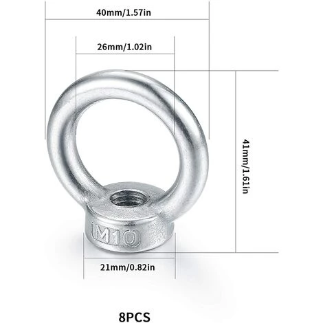 GGNRALNY M10 écrou à Oeil, Anneau De Levage Boulon à œil, Acier Inoxydable 304 écrou De Bague, Piton à Visser Ecrous - 8 Pcs 2 GGNRALNY M10 écrou à Oeil, Anneau De Levage Boulon à œil, Acier Inoxydable 304 écrou De Bague, Piton à Visser Ecrous - 8 Pcs – Image 2