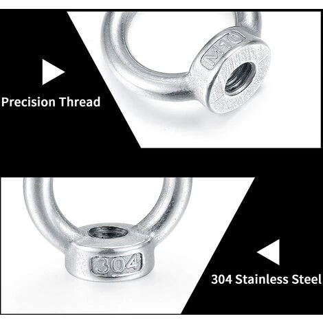 GGNRALNY M10 écrou à Oeil, Anneau De Levage Boulon à œil, Acier Inoxydable 304 écrou De Bague, Piton à Visser Ecrous - 8 Pcs 5 GGNRALNY M10 écrou à Oeil, Anneau De Levage Boulon à œil, Acier Inoxydable 304 écrou De Bague, Piton à Visser Ecrous - 8 Pcs – Image 5