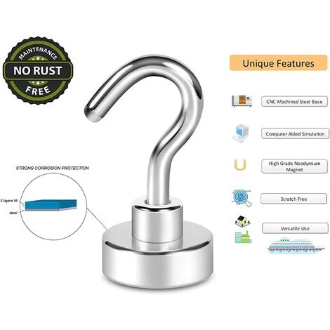 ZOLGINAH Lot De 10 Crochets Magnétiques, 10 Kg + Aimant Puissant Avec Crochet Pour Réfrigérateur, Crochet De Croisière Robuste Pour Plafond, Crochet Magnétique 5 ZOLGINAH Lot De 10 Crochets Magnétiques, 10 Kg + Aimant Puissant Avec Crochet Pour Réfrigérateur, Crochet De Croisière Robuste Pour Plafond, Crochet Magnétique – Image 5