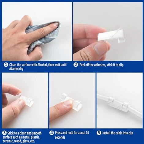 ABCRITAL Clips De Câble Auto-adhésifs Organisateur Drop Wire Holder Cord Management -White 4 ABCRITAL Clips De Câble Auto-adhésifs Organisateur Drop Wire Holder Cord Management -White – Image 4