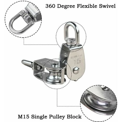 ENLENK 15MM Seul Poulies Bloc Rouleau, M15 Poulie Simple En Acier Inoxydable 304, Grue Pivot Crochet Lisse Fil Corde Câble Chargement 77lbs/35Kg (6 Pièces) 4 ENLENK 15MM Seul Poulies Bloc Rouleau, M15 Poulie Simple En Acier Inoxydable 304, Grue Pivot Crochet Lisse Fil Corde Câble Chargement 77lbs/35Kg (6 Pièces) â Image 4
