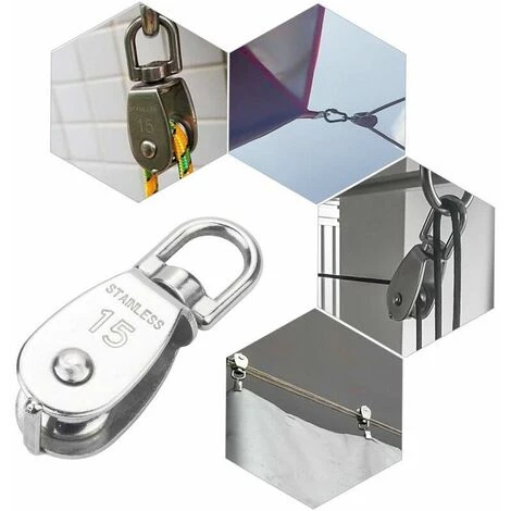 ENLENK 15MM Seul Poulies Bloc Rouleau, M15 Poulie Simple En Acier Inoxydable 304, Grue Pivot Crochet Lisse Fil Corde Câble Chargement 77lbs/35Kg (6 Pièces) 5 ENLENK 15MM Seul Poulies Bloc Rouleau, M15 Poulie Simple En Acier Inoxydable 304, Grue Pivot Crochet Lisse Fil Corde Câble Chargement 77lbs/35Kg (6 Pièces) â Image 5