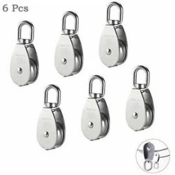 LLOVE 15MM Seul Poulies Bloc Rouleau, M15 Poulie Simple En Acier Inoxydable 304, Grue Pivot Crochet Lisse Fil Corde Câble Chargement 77lbs/35Kg (6 Pièces)