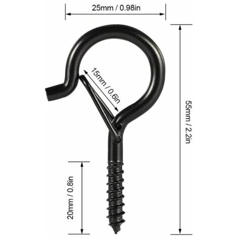 Cisea Lot De 20 Crochets à Visser Noir 4 Mm X 55 Mm 2 Cisea Lot De 20 Crochets à Visser Noir 4 Mm X 55 Mm – Image 2