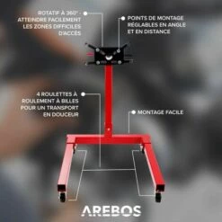 AREBOS Support Moteur | Support De Boîte De Vitesses | Moteur 570 Kg | Béquille De Montage | 360° Pivotant | Rouge | Sur Roulement à Billes | Robuste - Rouge 7 AREBOS Support Moteur | Support De Boîte De Vitesses | Moteur 570 Kg | Béquille De Montage | 360° Pivotant | Rouge | Sur Roulement à Billes | Robuste - Rouge -Treuil, cric, palan et accessoires Soldes Boutique 7804041 3